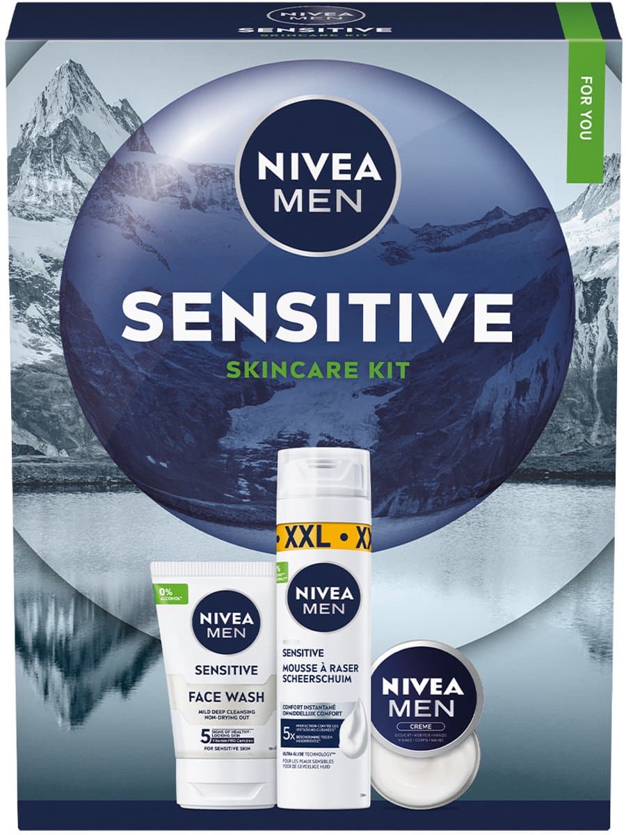 NIVEA MEN Sensitive Skincare Kit Geschenkset Mannen - Cadeauset Mannen met Scheershuim, Gezichtsreiniger & Crème - Verjaardag cadeau thumbnail 8