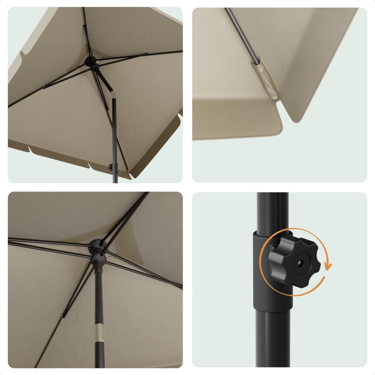 LifeGoods Parasol - Tuin - Balkonparasol - 200x125cm - 30° Kantelbaar - Waterdicht - UPF50+ - Taupe thumbnail 6