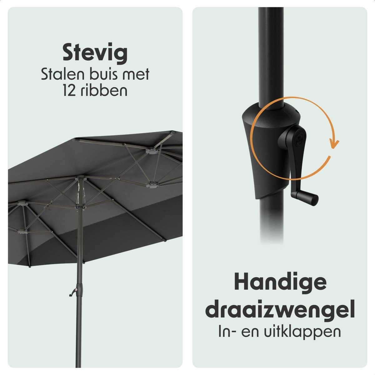 LifeGoods Dubbele Parasol - Tuin - 270x460cm - tot 15 Personen - Waterdicht - UPF50+ - Donkergrijs thumbnail 4