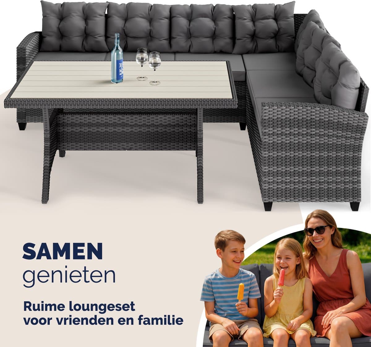 Casaria Loungeset - 6 Personen Eettafel Polyrattan – Grijs thumbnail 7