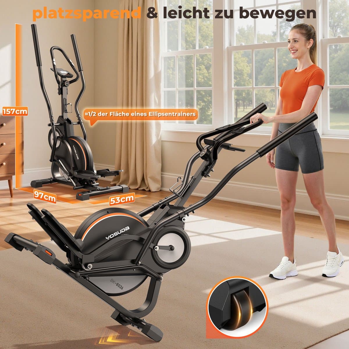YOSUDA crosstrainer voor thuis – testwinnaar, 3-in-1 (ellipsentrainer + stepper + stairmaster), 16 weerstandsniveaus, 8 kg vliegwiel, ultrastil magneetweerstand, 45° helling, polssensor, LCD-monitor thumbnail 3