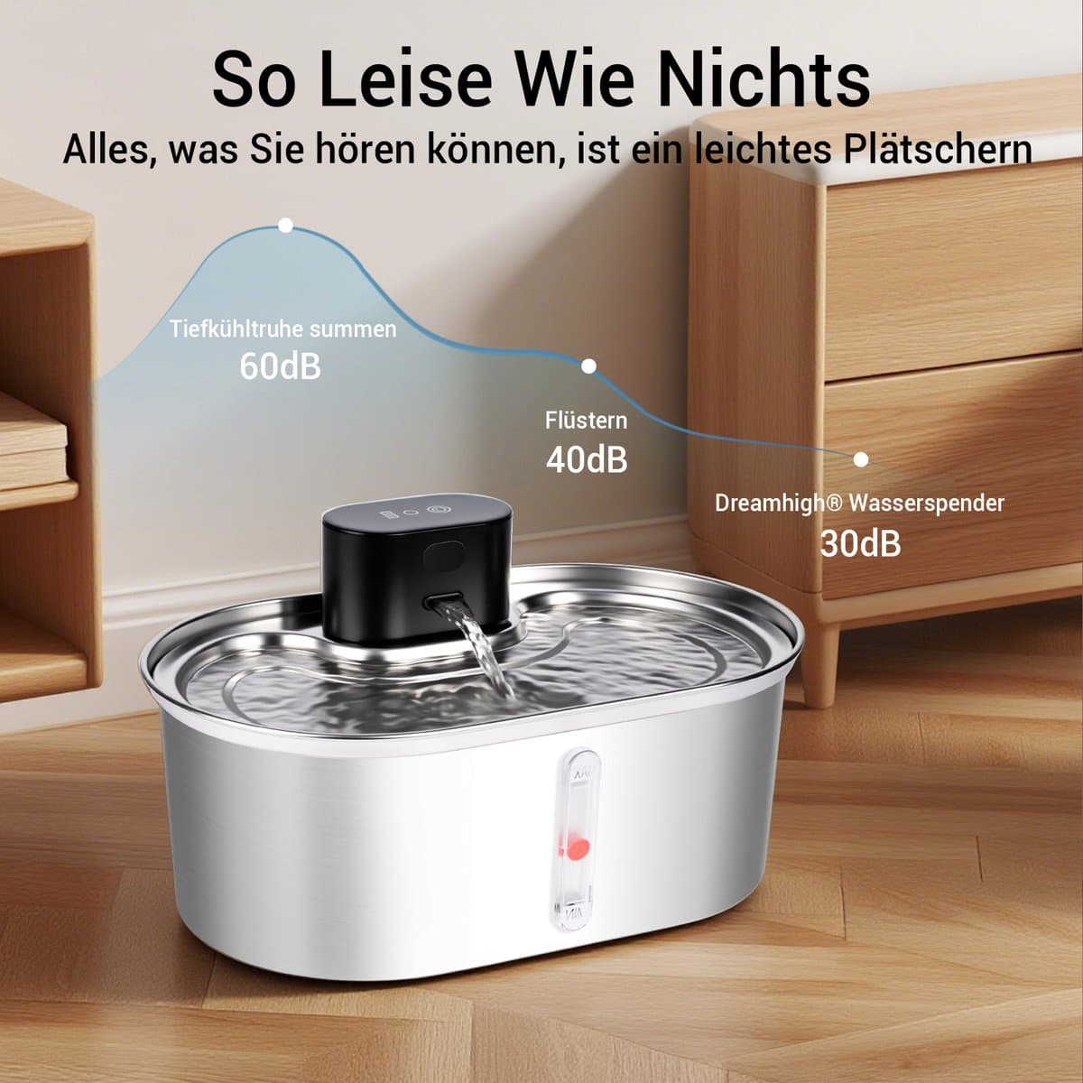 Dreamhigh® Draadloze Drinkfontein - Kattenfontein - 3.5L - RVS - Met Sensor en Accu - Fluisterstil - 2 Wasserfluss Modi - Waterfontein voor Katten en Honden thumbnail 3