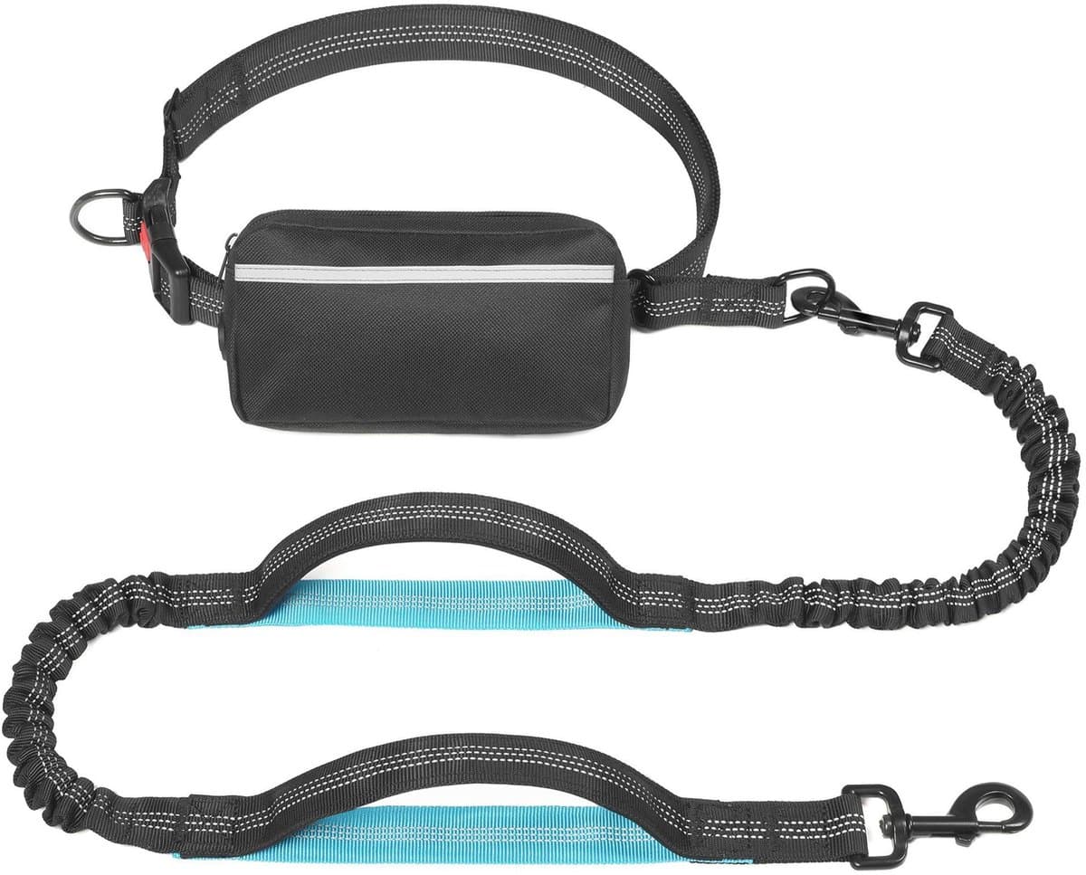 Leibanden - Intrekbare Hondenriem - Intrekbare tot 1.7 Meter - Handsfree - Hondenriem Met Heupriem - Voor Kleine en Middelgrote Honden tot 25 kg - Voor wandelen, joggen en hiken - Zwart en Blauw