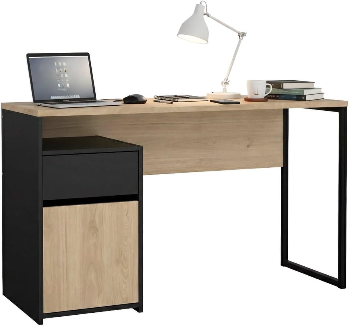 Bureau Hoekbureau - Werkstation Tafel - Thuiswerken Studeren - Ruimtebesparend Design - 130 x 48 x 77 cm - Eiken Zwart thumbnail 2