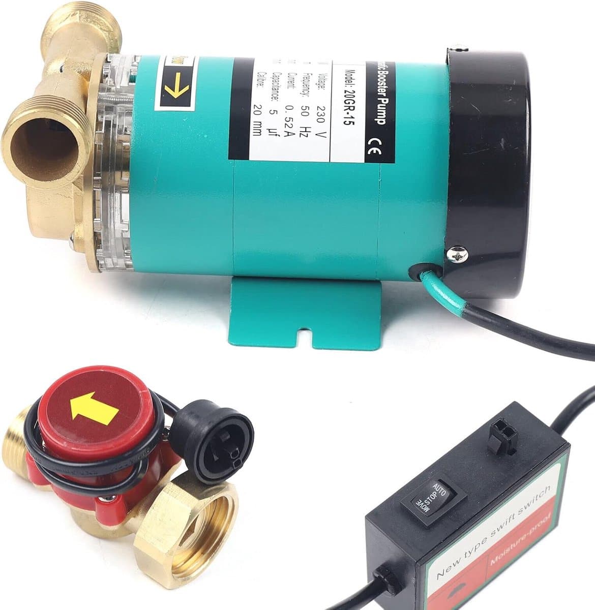Waterdrukpomp 120W - Drukverhoger Automatisch - Huiswatervoorziening Tuin - Roestvrij Staal Koper - 15 Meter Kop thumbnail 2
