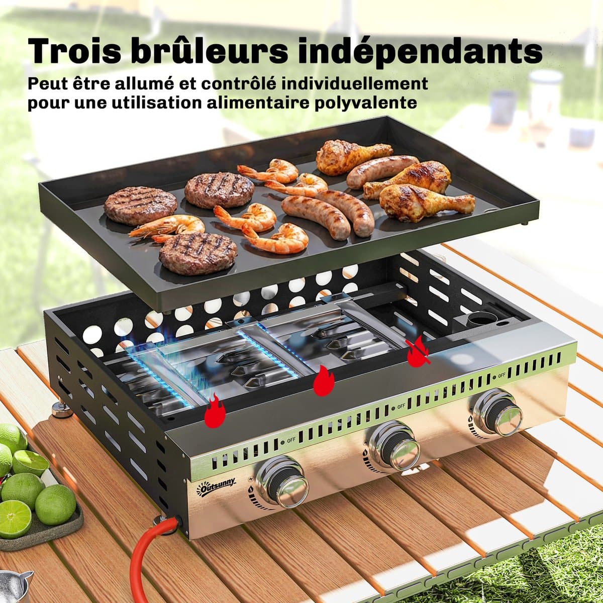 Outsunny Gasgrill - Roestvrij staal, metaal - 62 x 49 x 23 cm - Zwart thumbnail 7