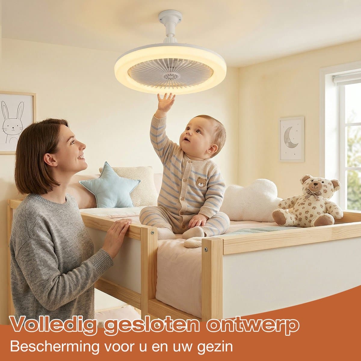 MUPOO Plafond ventilator met LED verlichting E27 Fitting met 360° Draaibaar-APP & Afstandsbediening - Plug & Play -3 Snelheden & Dimbaar - Mini Ventilatorlamp Ø 25cm- lamp ventilator plafond Voor Slaapkamer & Garage - wit thumbnail 5