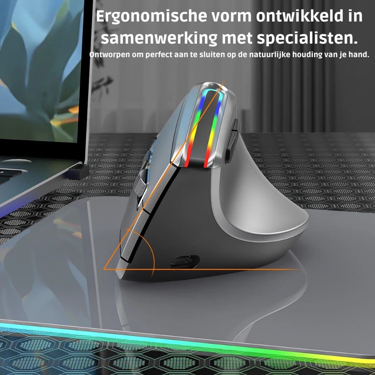 Verticale Muis Ergonomisch Draadloos - Rechtshandige Muis - 800 tot 3200 DPI Verstelbaar - 6 Knoppen - Bluetooth en USB Ontvanger - Voor Laptop & PC thumbnail 6