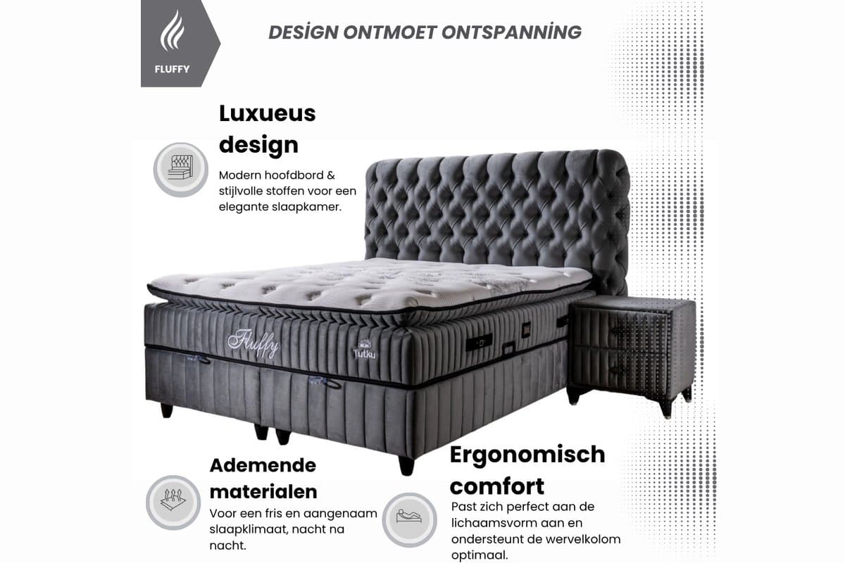 BSS Bedding Fluffy - Boxspring - Boxspring met Opbergruimte - 180x200 - Grijs thumbnail 2