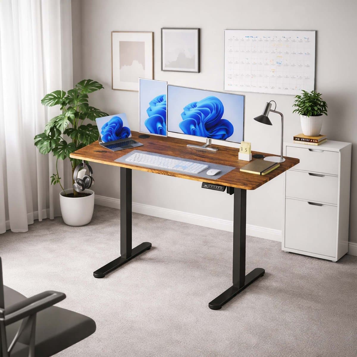 Zit sta bureau - 140 x 60 cm - hoogte verstelbaar - bruin-zwart thumbnail 5