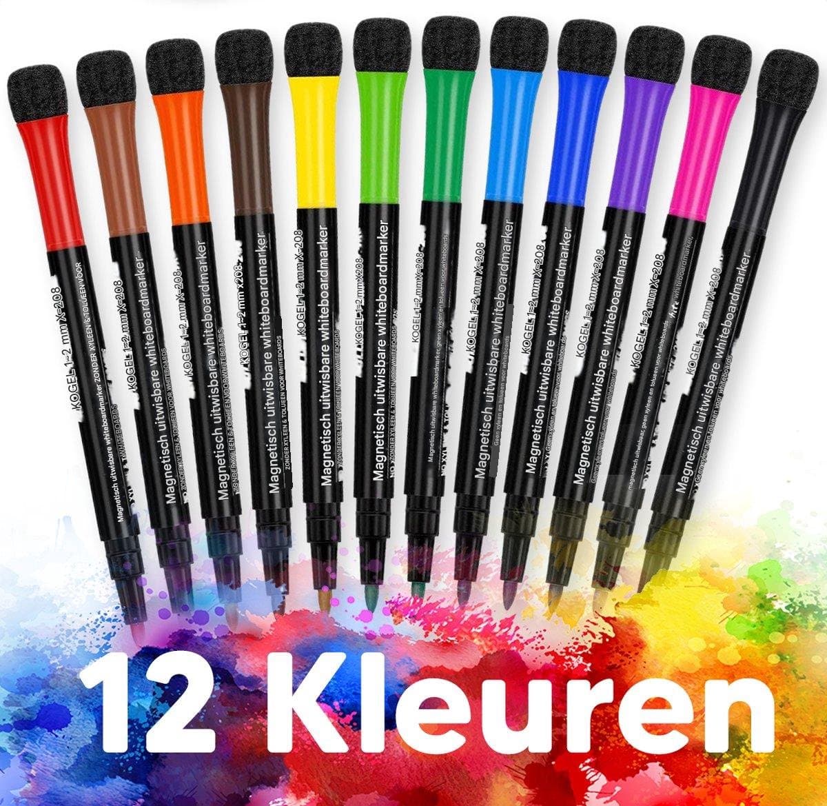 Whiteboard Markers - Dry Erase Pens - Magnetisch Met Afveegknop - 12 Stuks - Kantoor School Thuis Wit