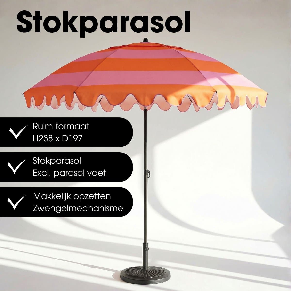 Mica Decorations Kantelbare Parasol met Streepprint - Stokparasol 238 x Ø197 cm - Tuin of Balkonparasol - Polyester, Staal - Lichtgroen, Donkergroen thumbnail 2