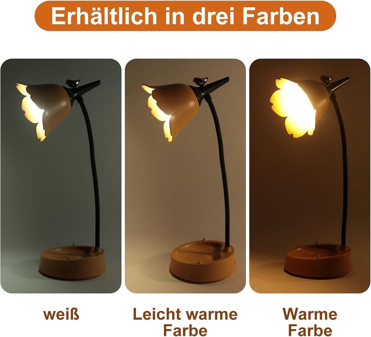 LED-bureaulamp - Dimbaar - Touchbediening en oplaadbaar via USB - Flexibele hals - Geel bloemenpatroon thumbnail 7