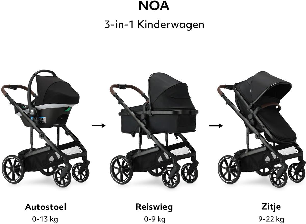 Deryan Noa Kinderwagen 3-in-1 - Wandelwagen met Autostoel - Zwart thumbnail 4
