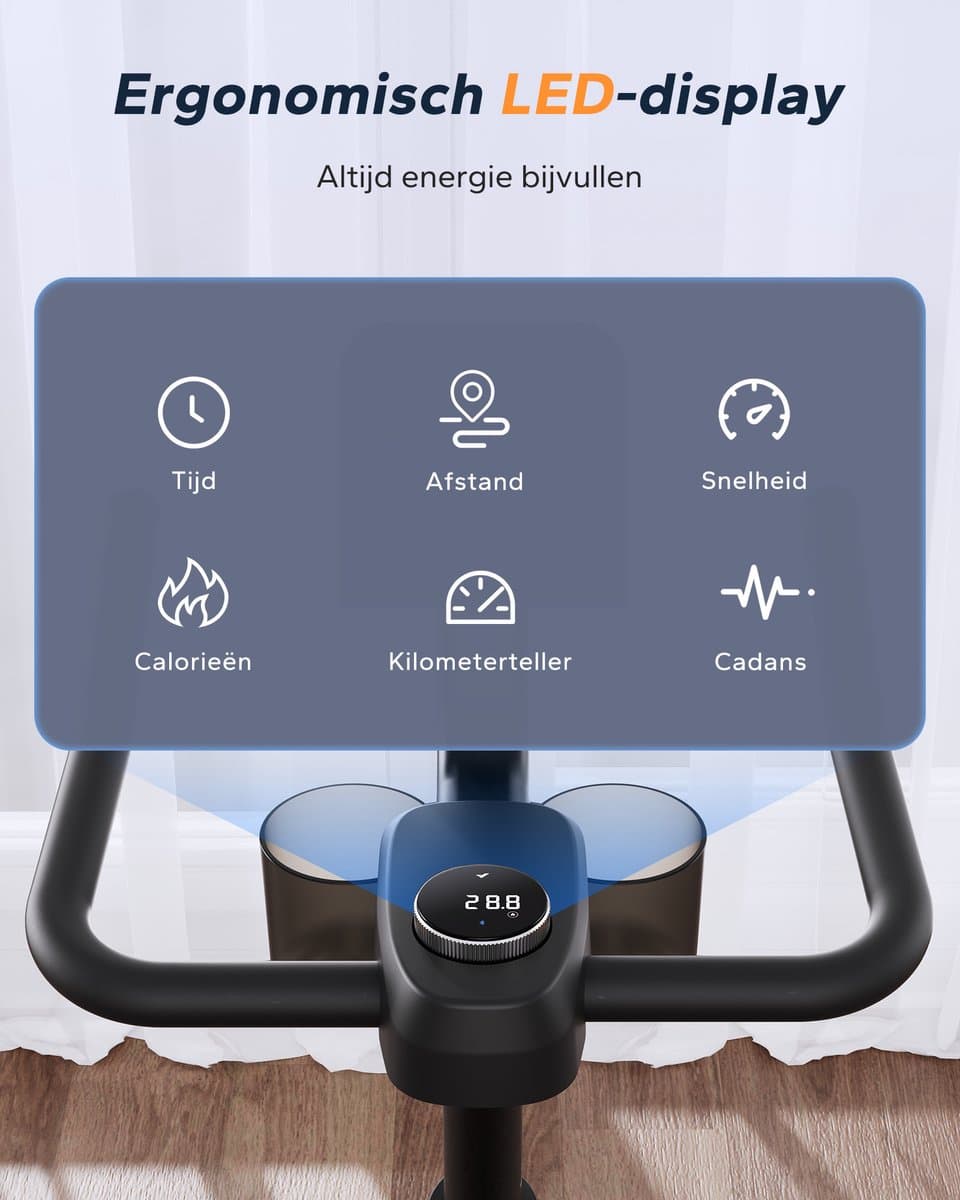 MERACH Hometrainer - 16 Niveaus Magnetische Weerstand - LED-scherm - Verbonden met Kinomap - Dubbele Bekerhouders - Stil thumbnail 7