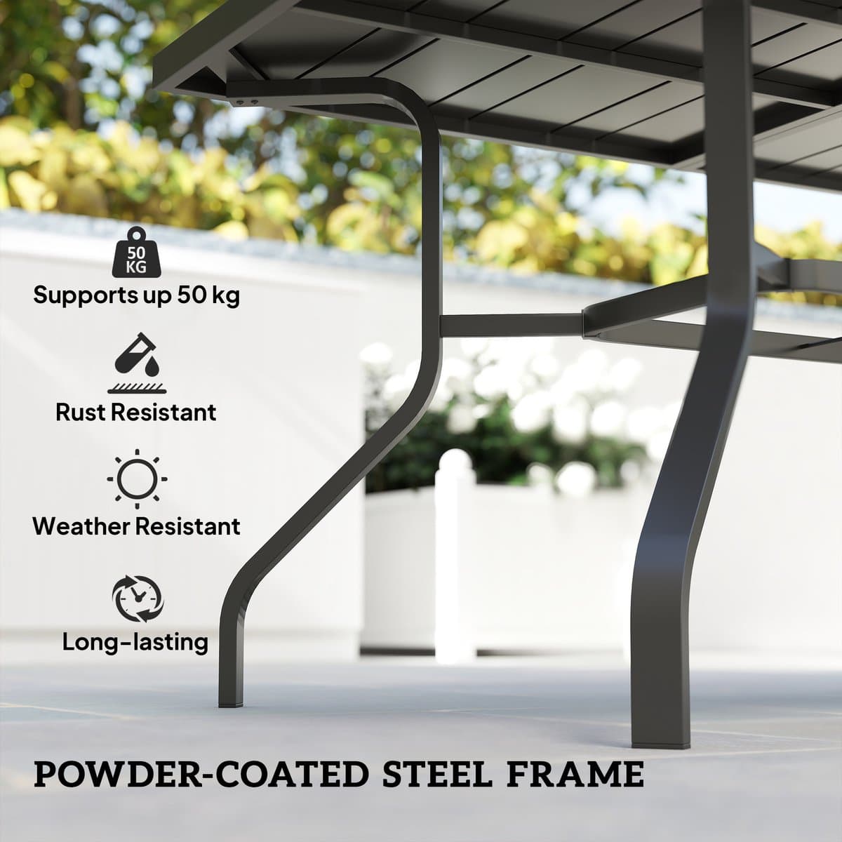 Outsunny tuintafel - met parasolgat - 152L x 90B x 74H cm - zwart thumbnail 8