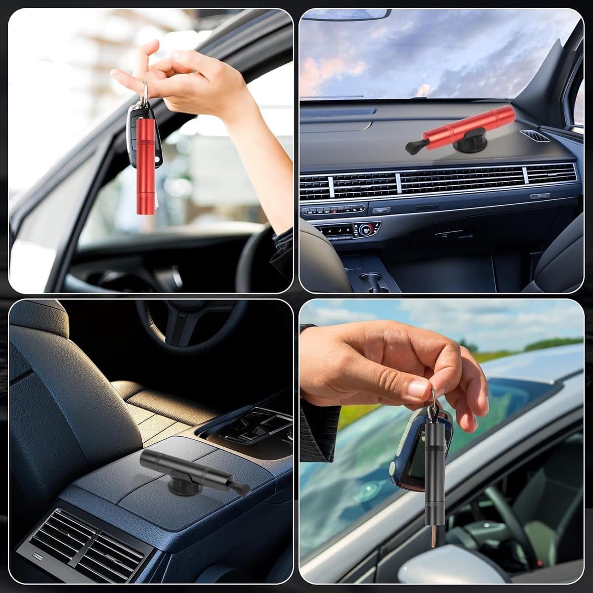 Veiligheidshamer - Veiligheidshamer Auto - Noodhamer - Compacte Aluminium Veiligheidshamer - Multifunctioneel Voertuig Noodhulpmiddel - Wolfraam Stalen Raambreker - Rood thumbnail 4