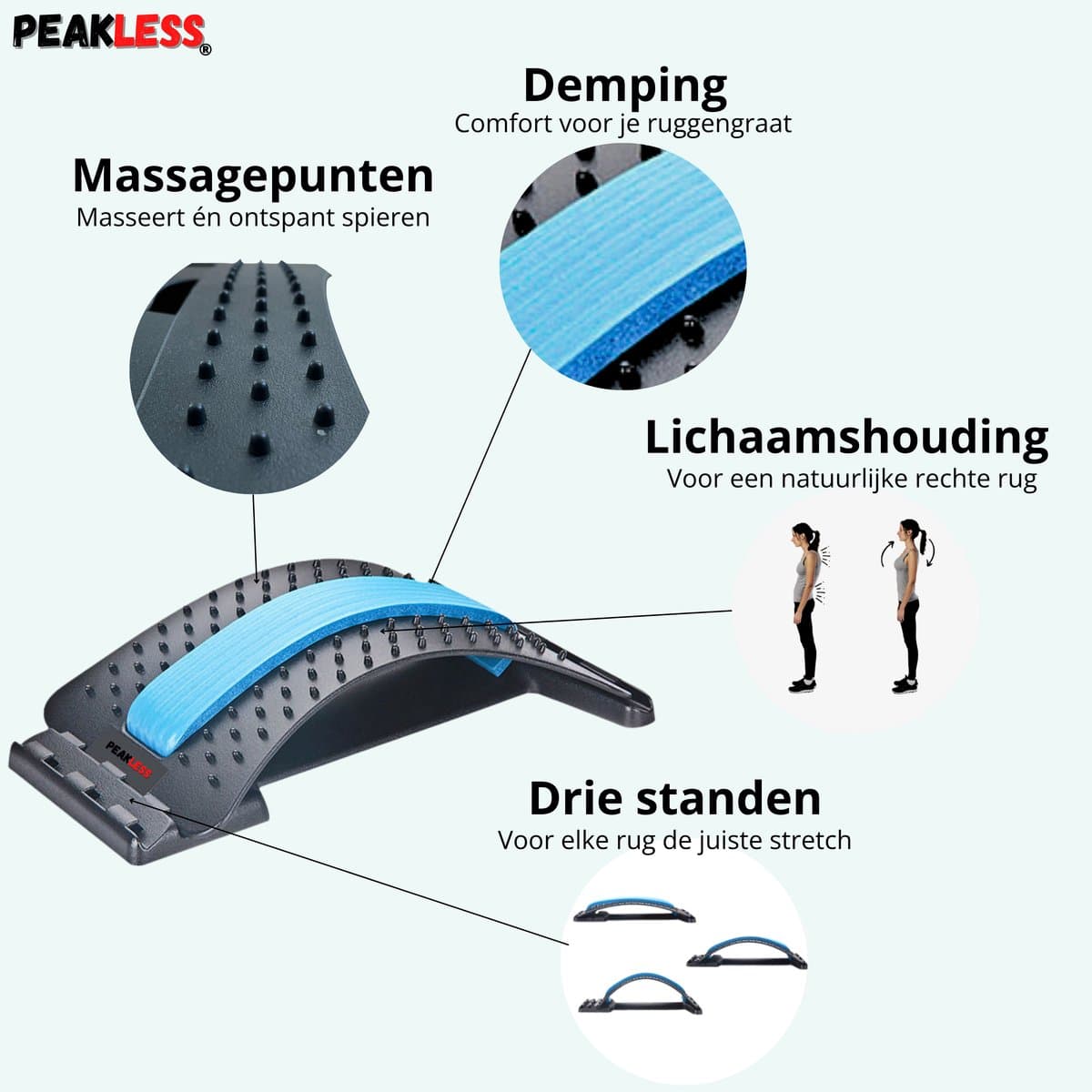 Peakless Verstelbare Backstretcher met Gratis E-Book - Tegen Rugklachten - Massage Apparaat - Houding Correctie - Rugstretcher - Nekstretcher thumbnail 4