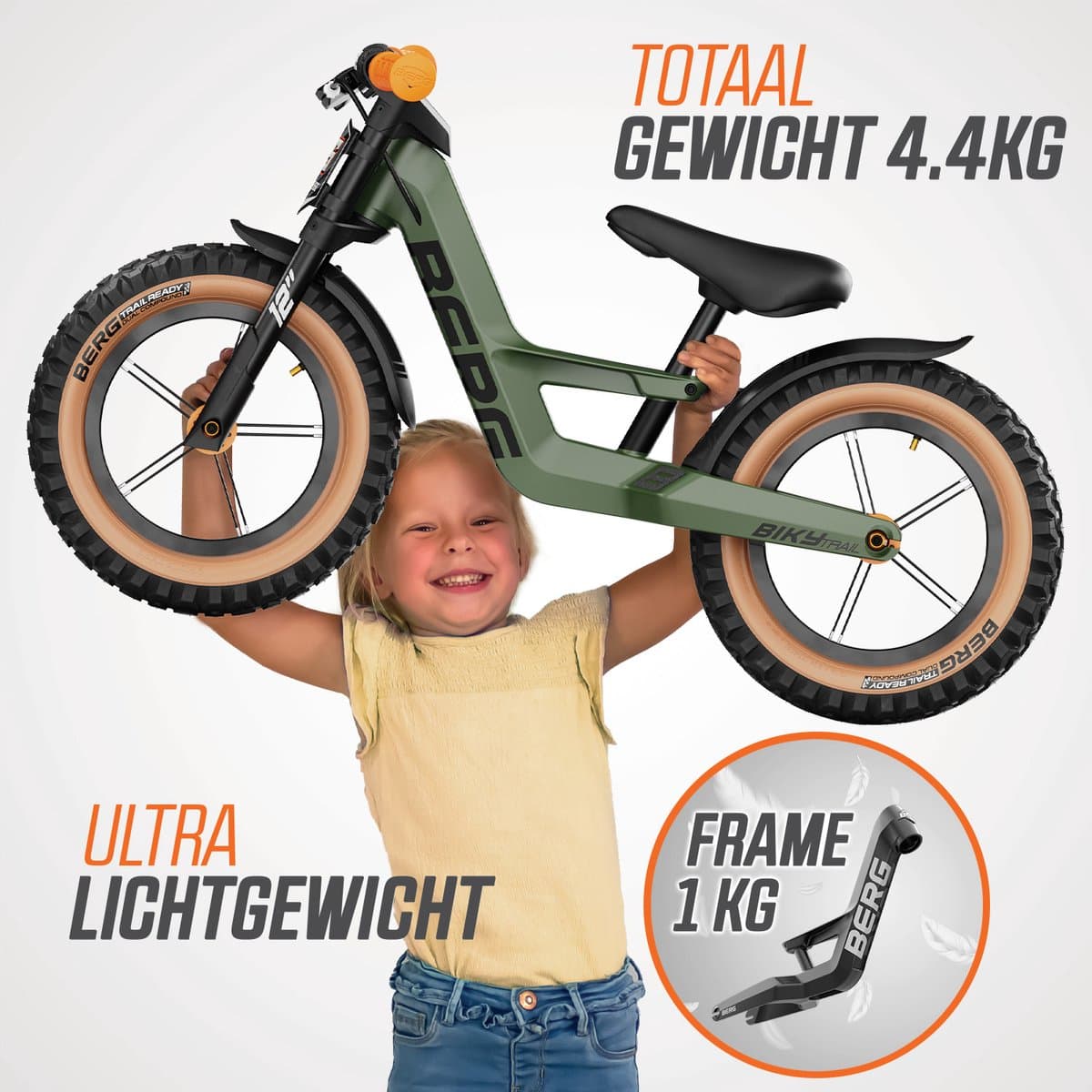 BERG Biky Trail Loopfiets - 12 inch - Lichtgewicht magnesium frame - Incl. Handrem - Verstelbaar zadel - 2 tot 5 jaar - Groen/Oranje thumbnail 6