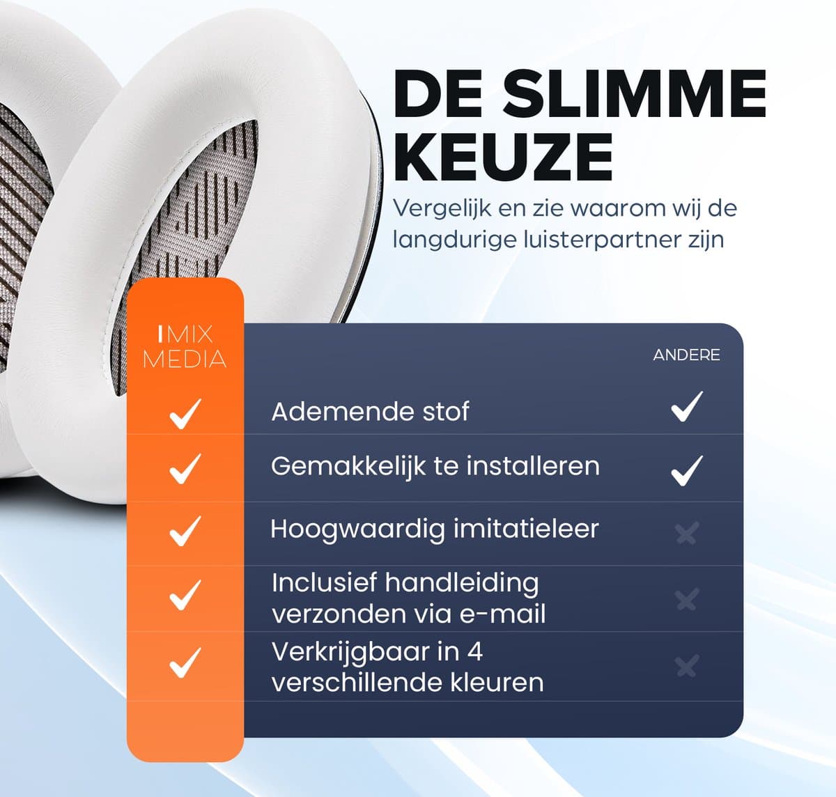 Vervangende oorkussens voor Bose QuietComfort 45 / QC45 / QuietComfort SE - Oorkussens voor koptelefoon - Ear pads headphones - Wit thumbnail 7