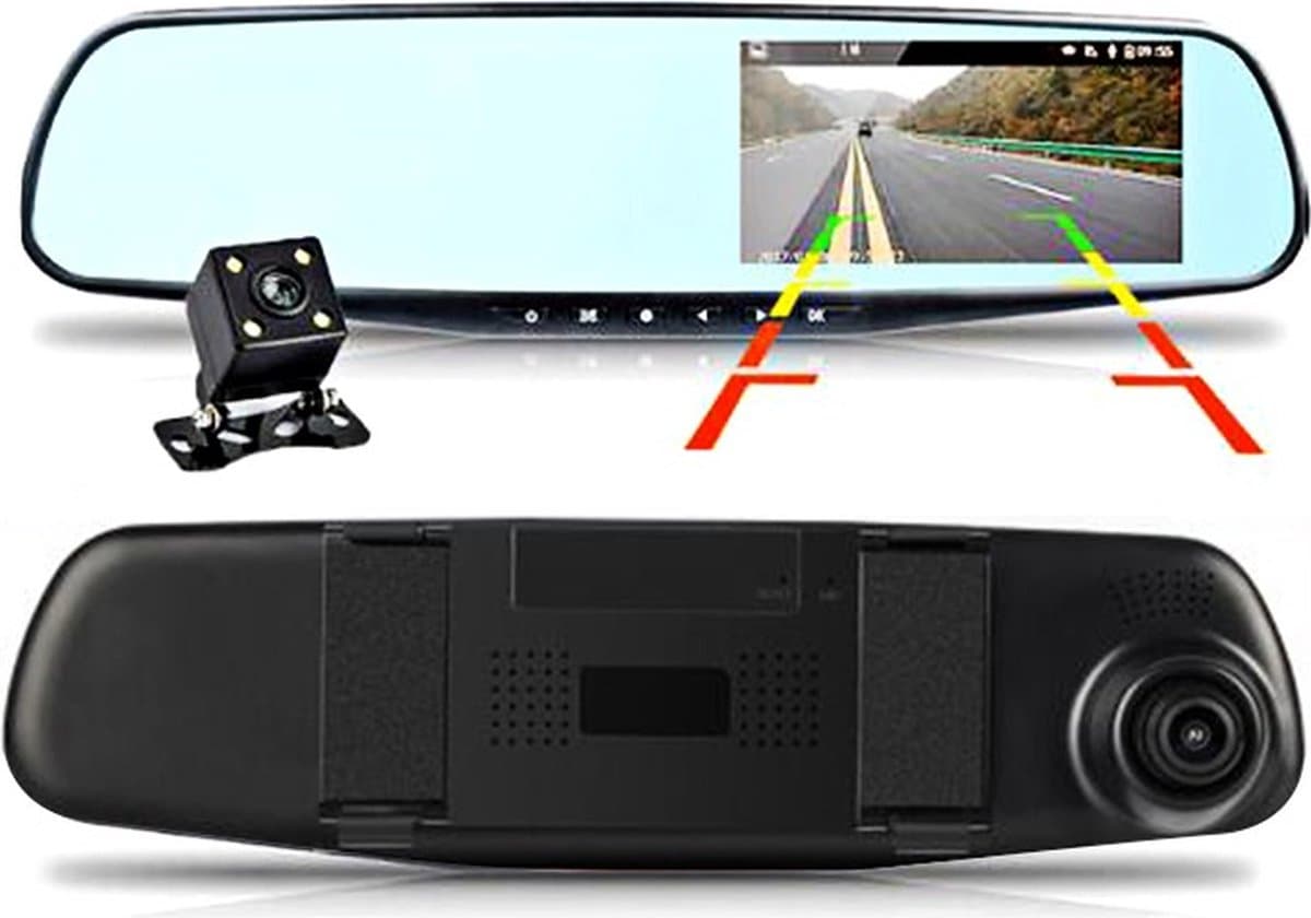 TechU™ Dashcam Voor en Achter Camera – M31 Zwart – Dashboardcamera – 4.3” Scherm & 12.2” Spiegel – G-sensor – Bewegingssensor – Loop recording – Nachtvisie – 130° Wijdhoeklens – Incl. Achteruitrijcamera - voor auto thumbnail 7