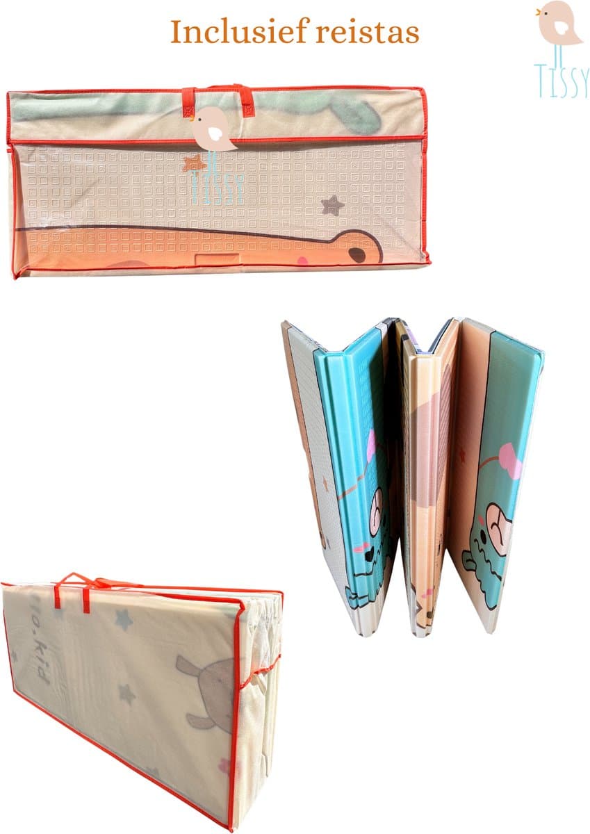 Tissy® Opvouwbare Baby Speelmat - Speelkleed- Kruipmat - 1.5CM dik - Krabbelmat - DUBBELZIJDIG Speelkleed incl. opbergtas - EXTRA DIK - 180x200x1,5cm thumbnail 4