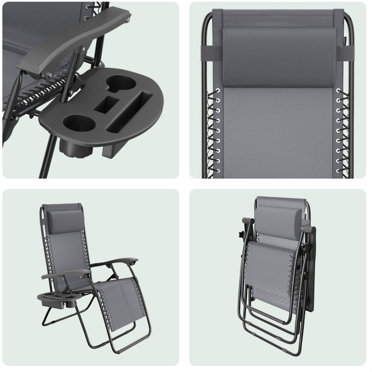 LifeGoods Opvouwbare Tuinstoelen - 2 Stuks - Ligstoel Tuin - 30°-90° Verstelbaar - Metaal - Donkergrijs thumbnail 6