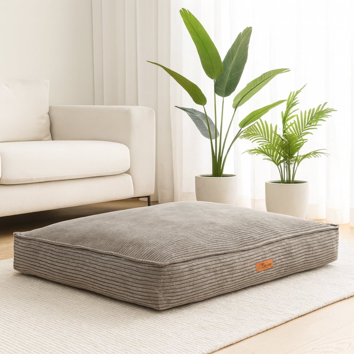By Cee Cee Orthopedisch Hondenkussen - Hondenmand Met Wasbare Hoes- Geschikt Als Benchkussen & Hondenbed XXL - Foam Flakes Vulling - Ribstof Mokka Taupe - 120x80x18cm - Arlo thumbnail 5