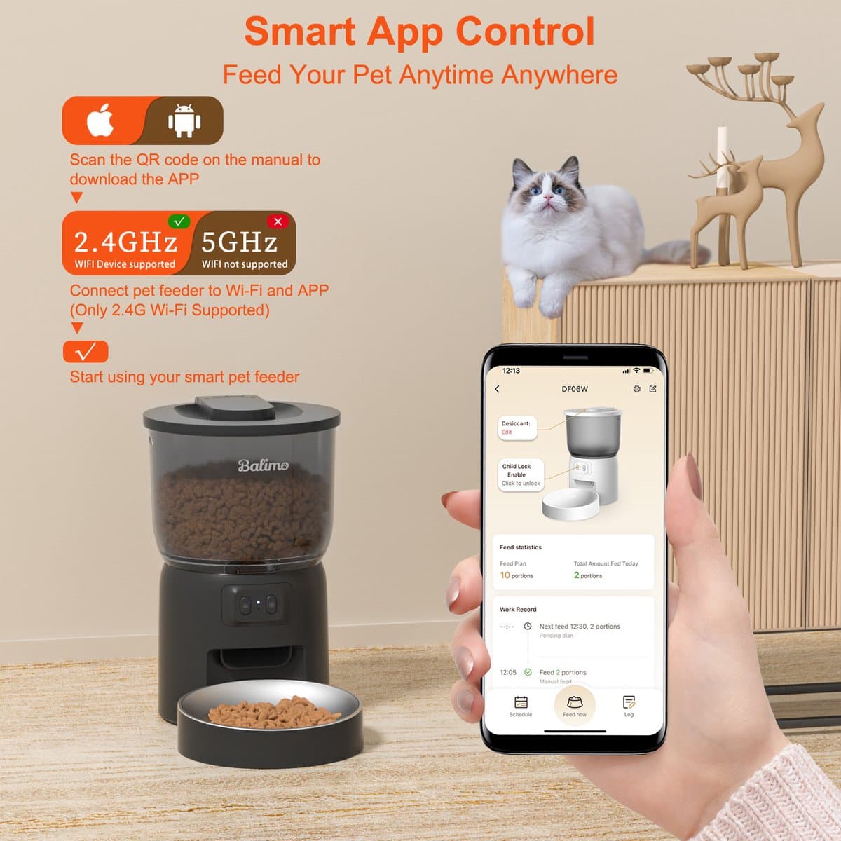Balimo Automatische Voerbak Zwart - Kat en Hond - Voerautomaat Met App - Voerbak hond - Smartphone Besturing - Voerinhoud 3 Liter - Voor Katten- en Hondenvoer - Droogvoer - WiFi - Automatische voerbak kat - Automatische voerbak thumbnail 4