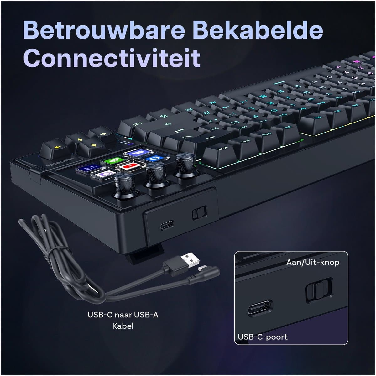 Mechanisch Toetsenbord met Shortcut keyboard van MMOBIEL - QWERTY Hot-Swappable RGB Keyboard met 6 Programmeerbare LCD Macrotoetsen & 3 Draaiknoppen voor Streamen, Videobewerking thumbnail 4