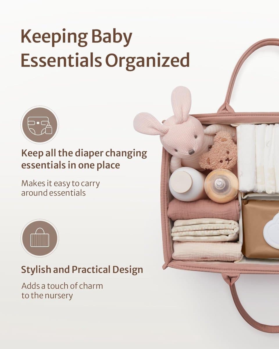 Luiertas Organizer Baby Luiermand Opbergmand met Verwijderbare Vakken & Handvat – Draagbare Luiertas voor Babyverzorging – Luiertafel Organizer – Babykamer Opbergbox thumbnail 2