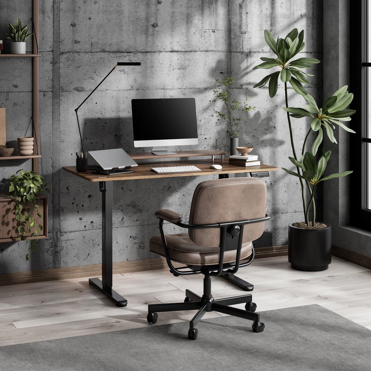 SENSE7 NOJO LIGHT - Zit Sta Bureau - 120 cm x 60 cm - Elektrisch bureau - Verstelbare bureau - Elektrische Hoogteverstelling - Hoogte 72-118 cm - Intelligent Bedieningspaneel - Donkerbruin thumbnail 3