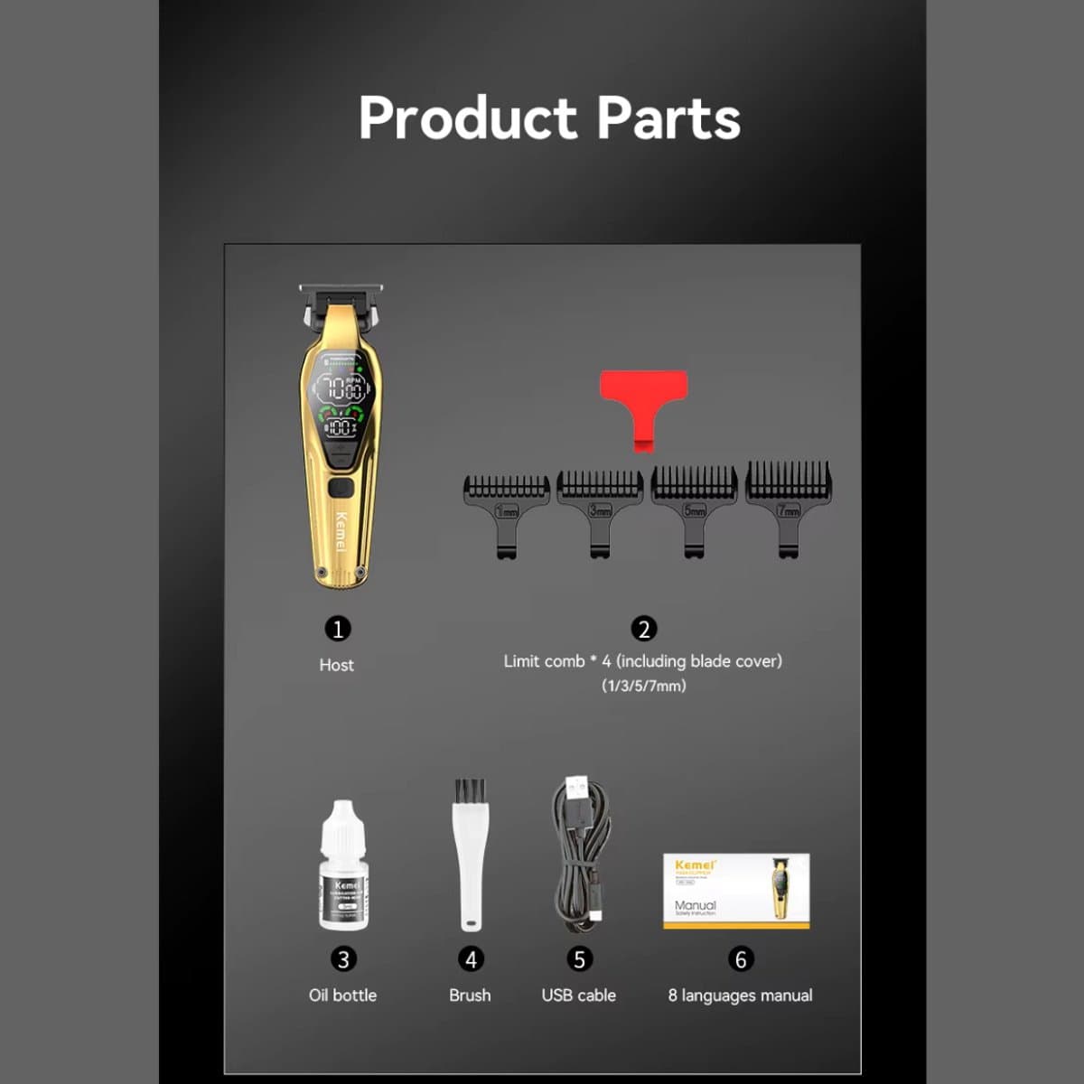 Kemei Tondeuse NEW - Draadloze Tondeuse - Professionele tondeuse - Haren Millimeteren - Contouren - Haren Scheren - Kapper Tondeuse - Kapper Kwaliteit - Baard Trimmer - Haar Trimmer - Beard and Hair Trimmer thumbnail 2