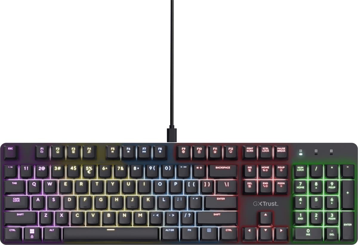 Trust GXT 871 Zora - Gaming Toetsenbord - Mechanisch met Lineaire Huano Switches - Full-size - RGB - Bedraad - QWERTY US - Zwart