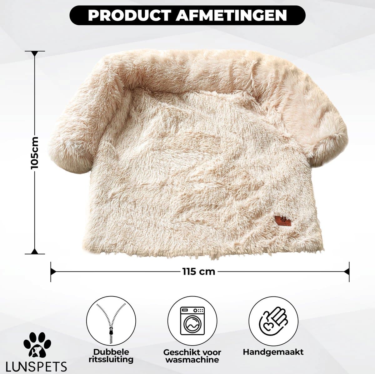 Lunspets - Hondendeken bank - Hondenmand - Hondenkussen - Afritsbaar - Wasbaar - Beige - 115 cm thumbnail 2