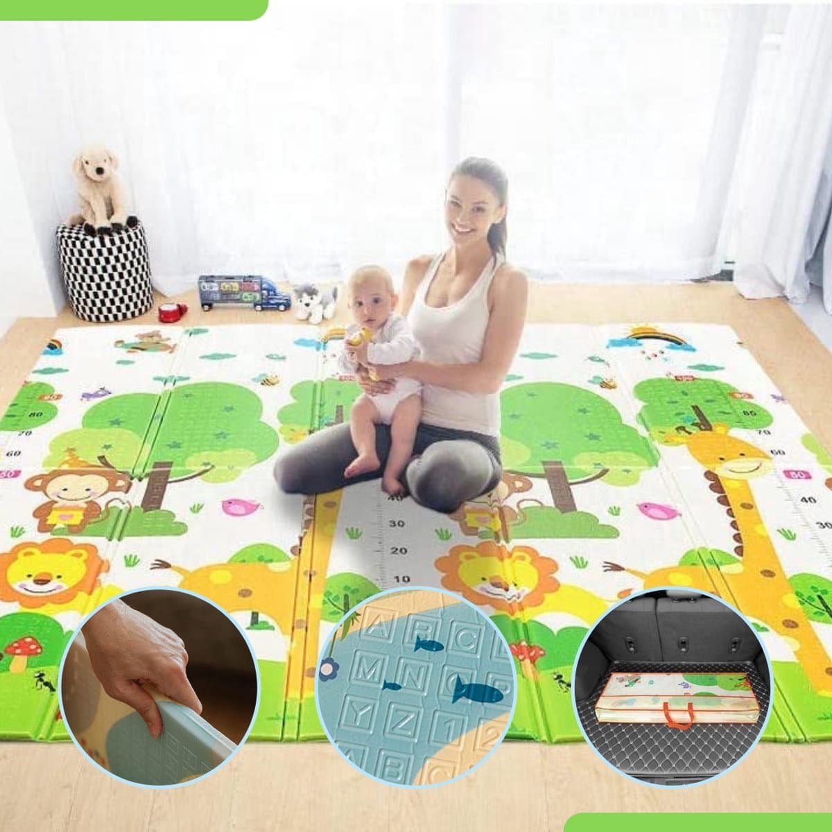 Speelmat Baby - Gemaakt van Foam - 180 x 200 cm - Opvouwbaar - Dubbelzijdig - 180 x 200 cm - 1,5 cm dik - inclusief opbergtas thumbnail 8