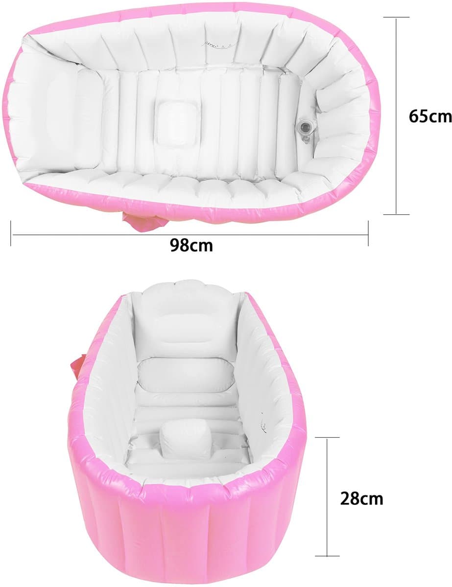 Dailygoods- Opblaasbare Badkuip - Inklapbaar - Zachte Bodem - 45° Rugleuning - Voor Pasgeborenen - PVC Materiaal - Roze Kleur - Babybadkuip thumbnail 5