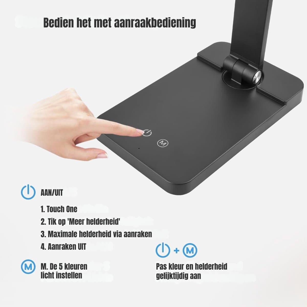 QORA® Bureaulamp led dimbaar daglicht - USB oplaadbaar - 5 kleurenfuncties - Daglichtlamp - Touchscreen - Lichttherapielamp - Hobby lamp voor schilderen, puzzelen – UV-Vrij - Tafellamp/lamp staand - Zwart - ‎40cm x 12cm x 4cm thumbnail 8