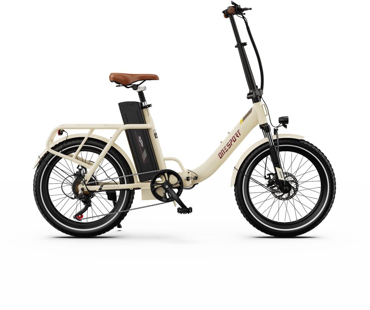 ONESPORT-Opvouwbare elektrische stadsfiets-120 km ondersteuning-816Wh grote accu-20x3.0 inch brede banden-250W stille motor-40Nm koppel-48V17Ah-voor-achter schijfrem-vering-bluetooth-weiß thumbnail 7