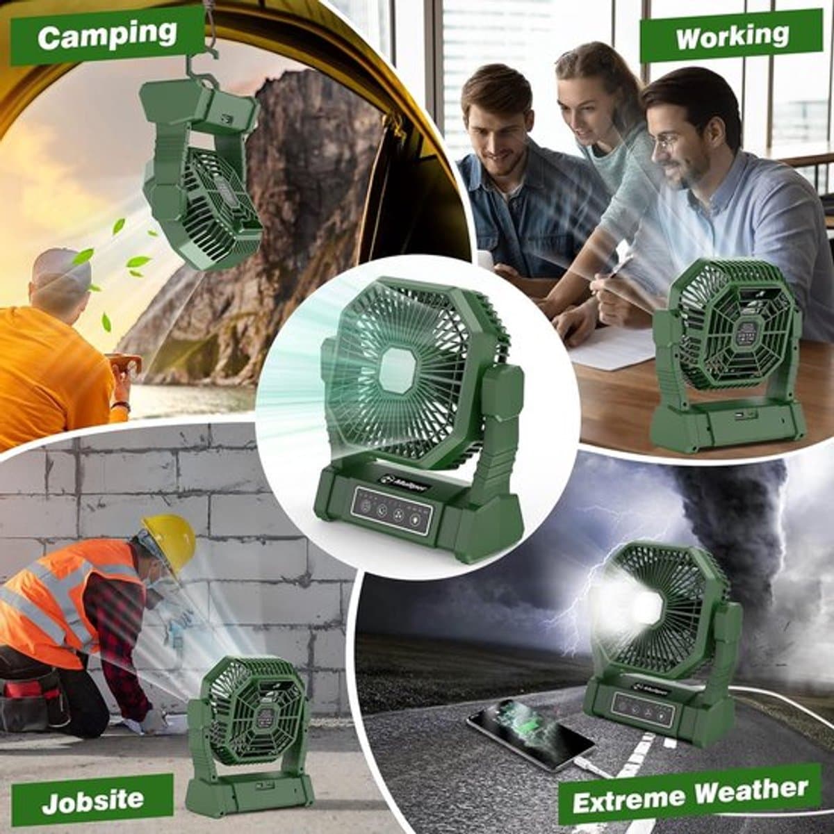 Solvix tafel ventilator geluidloos - Draagbare Tentventilator - Oplaadbaar - LED Lamp met Afstandsbediening - 4 Windsnelheden - Voor Buitenactiviteiten thumbnail 4