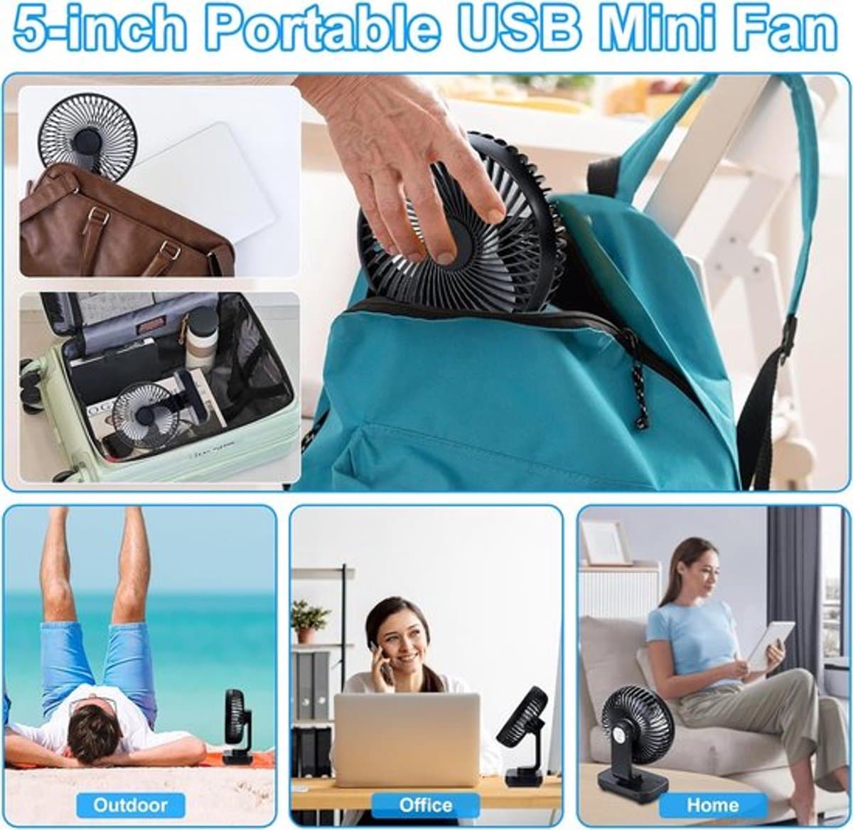 Solvix tafel ventilator geluidloos - USB Bureauventilator - Zwart - 4 Instellingen - Oplaadbare 4000mAh Batterij - Voor Thuis en Buitenshuis thumbnail 3