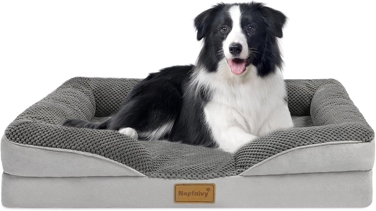 Thijox - Groot Hondenbed Waterdicht Orthopedisch - Zachte Hondenbank 91 x 68 cm - Afneembare Wasbare Hoezen - Donkergrijs - Perfect voor Binnen en Bui