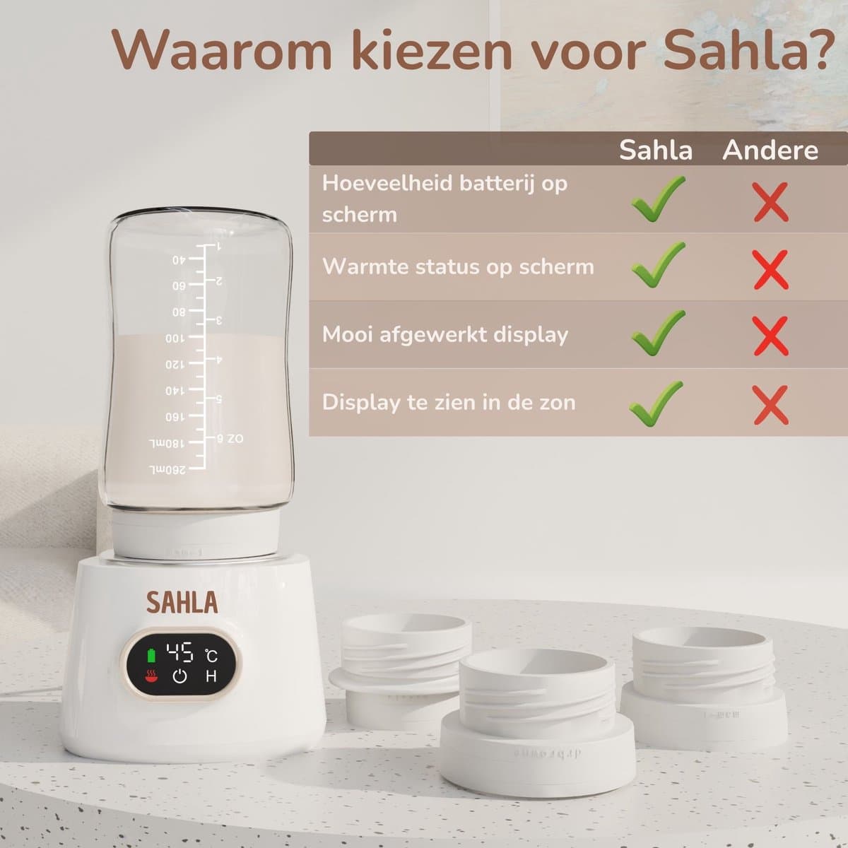 SAHLA Draadloze Flessenwarmer – Draagbaar Flesverwarmer – Binnen 3min warm - 4 adapters – BPA-vrij – Onderweg – Snel warm – Alle merken - Altijd de perfecte temperatuur, waar je ook bent! thumbnail 8