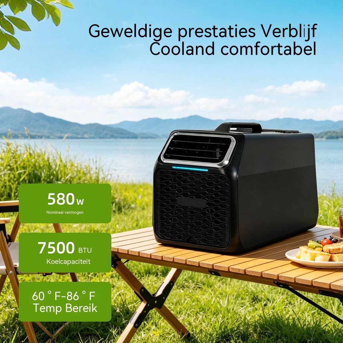 Mobiele Airco - Airconditioner Met Slang - Koelen Ontvochtigen Ventileren - Afstandsbediening En Timer - 7500 BTU - Kleine Ruimtes - 54,3x31,5x36,3 cm - Zwart thumbnail 4