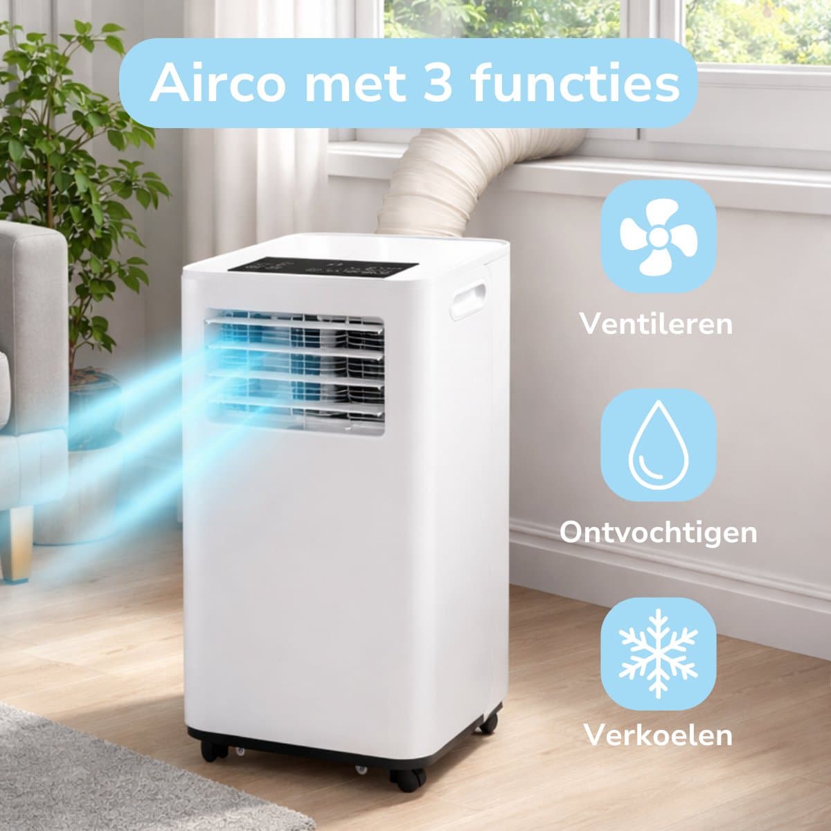 Lifetime Air Mobiele Airco 9000 BTU - Airconditioning met Afvoerslang - Ventilator en Luchtontvochtiger 3 in 1 - Mobiele Airconditioning voor Slaapkamer - 70 x 36 x 34 cm thumbnail 8