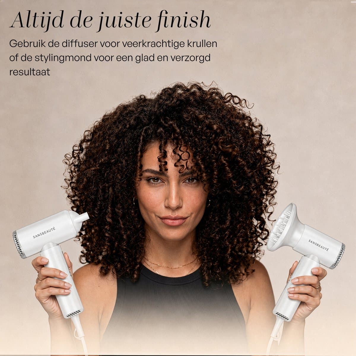 Sansbeauté® Föhn met Diffuser - EssentiaPRO Mini - Reisföhn met Opzetstukken - Reishaardroger - 110.000RPM - Sèche Cheveux - Ionische Haardroger met Borstel - Haarföhn met Defuser - Blow Dryer - Kappersfohn - 1300W - 220-240V thumbnail 4