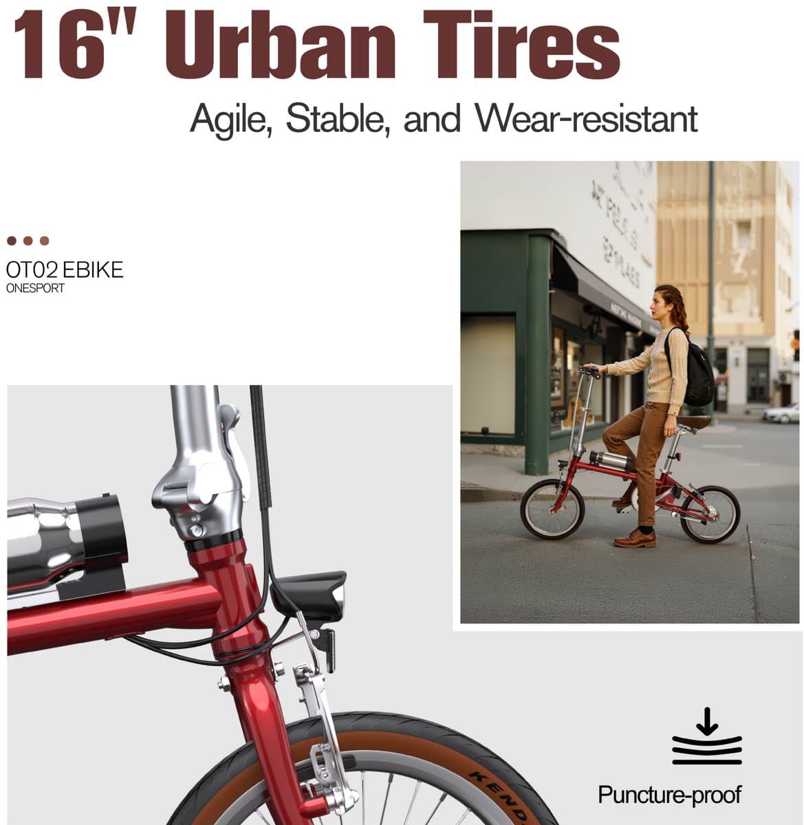 ONESPORT OT02 E-bike - 25 km/u - 16inch - 25km actieradius - 250W motor -36V 5.2Ah accu - rood thumbnail 8