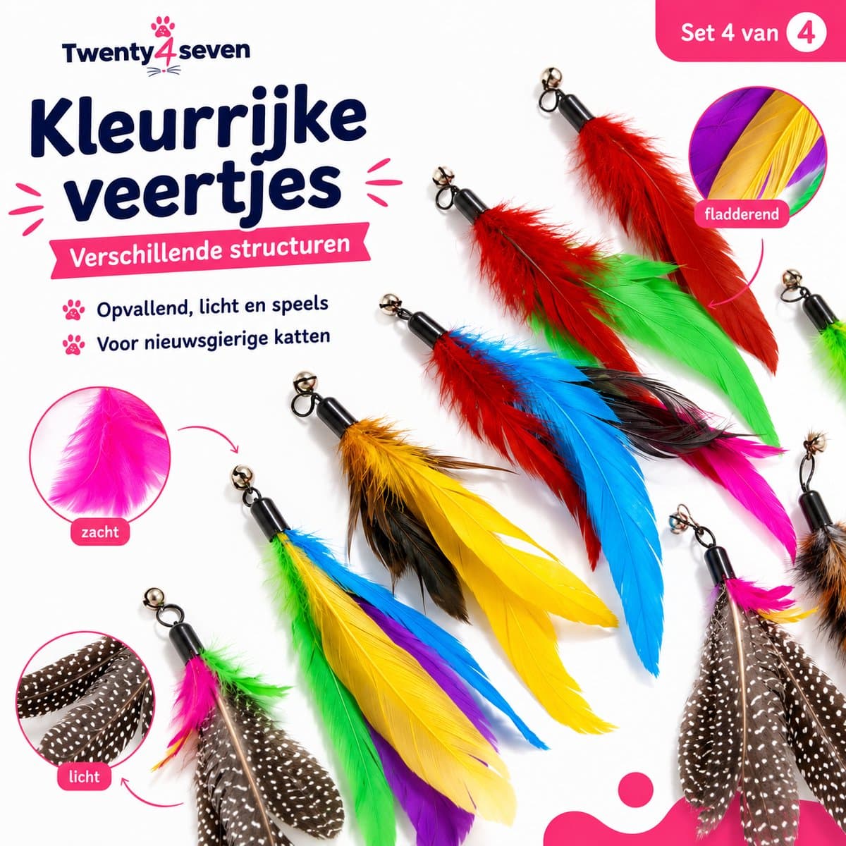 Twenty4seven® Kattenhengel Set - 12-Delig - Kattenspeeltjes met Veer - Kattenspeelgoed - Interactief & Intelligentie - Speelgoed voor Katten & Kittens thumbnail 2