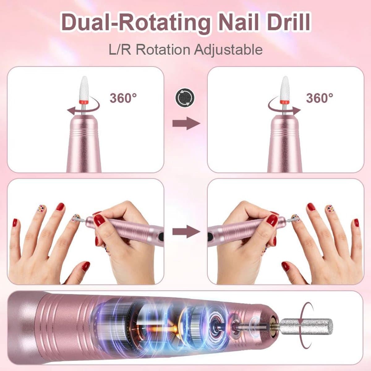 SnelShoppen - Draadloze Elektrische Vijl voor Nagels, 12-in-1 Oplaadbare Nagelset met 3 Instelbare Snelheden tot 20000rpm, Professionele Nagelverzorgi thumbnail 7