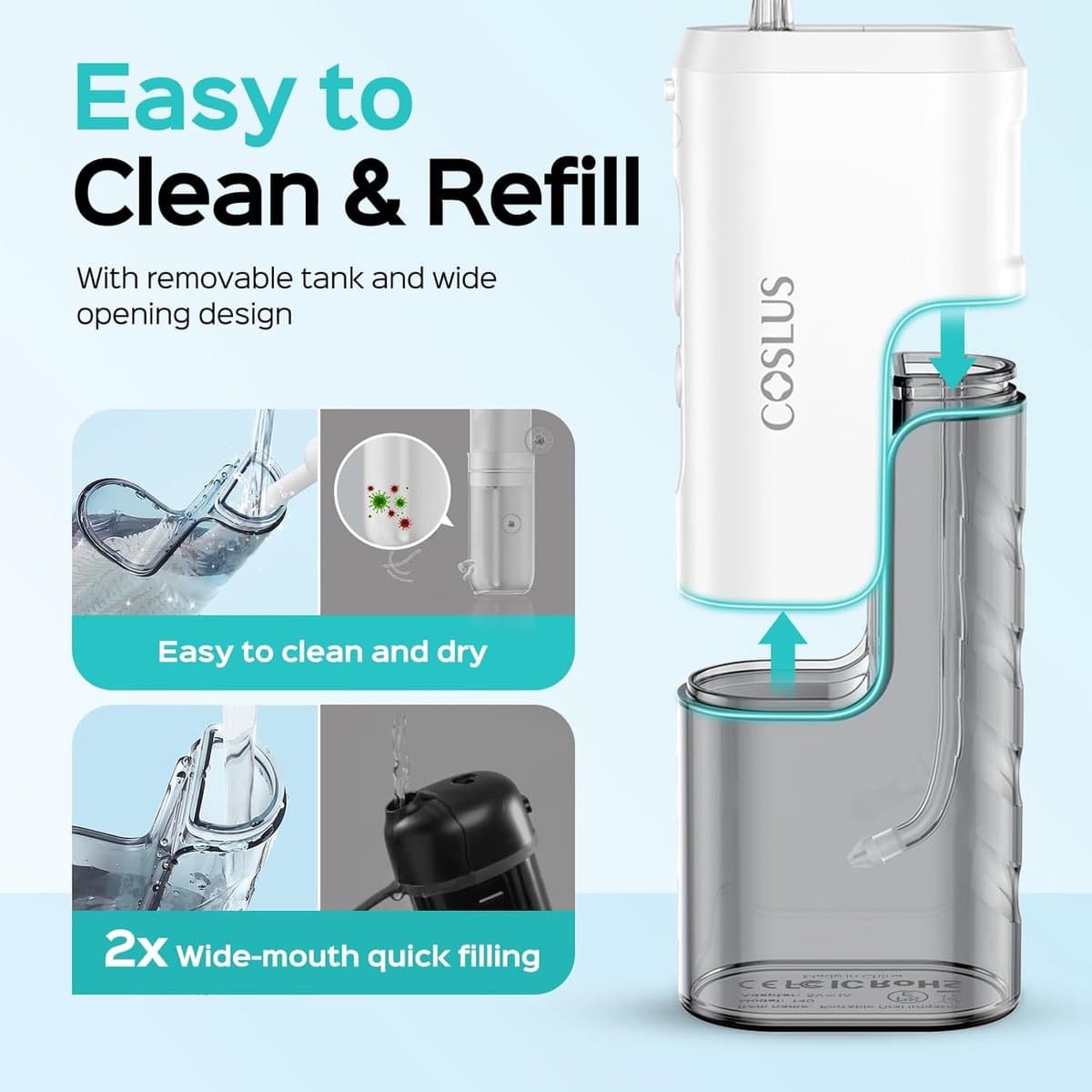 SnelShoppen - Draadloze Mini Mondirrigator - Compact, 4 Modi, IPX7 Waterflosser voor Tanden, Orthodontie en Gevoelige Tanden - Reisvriendelijk in Grij thumbnail 7